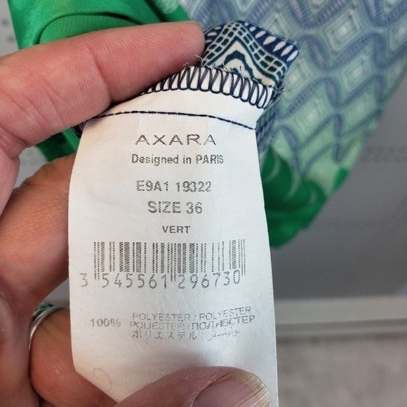 Axara Kelly Green and Navy Geometric Print Sheath Boat Neck‎ Dress EU 36 - Picture 6 of 6